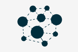 Illustration av flera cirklar i olika storlekar som är sammanlänkade med streckade linjer.