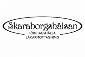 Logga med en oval form. I formen står det Skaraborgshälsan Företagshälsa Läkarmottagning.